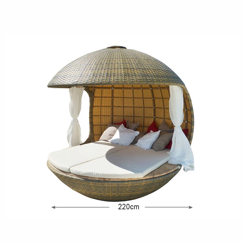 All Weather Wicker Canopy Bed Outdoor Antique Bail Bed Outdoor Round Day Bed Canopy Daybed Rattan