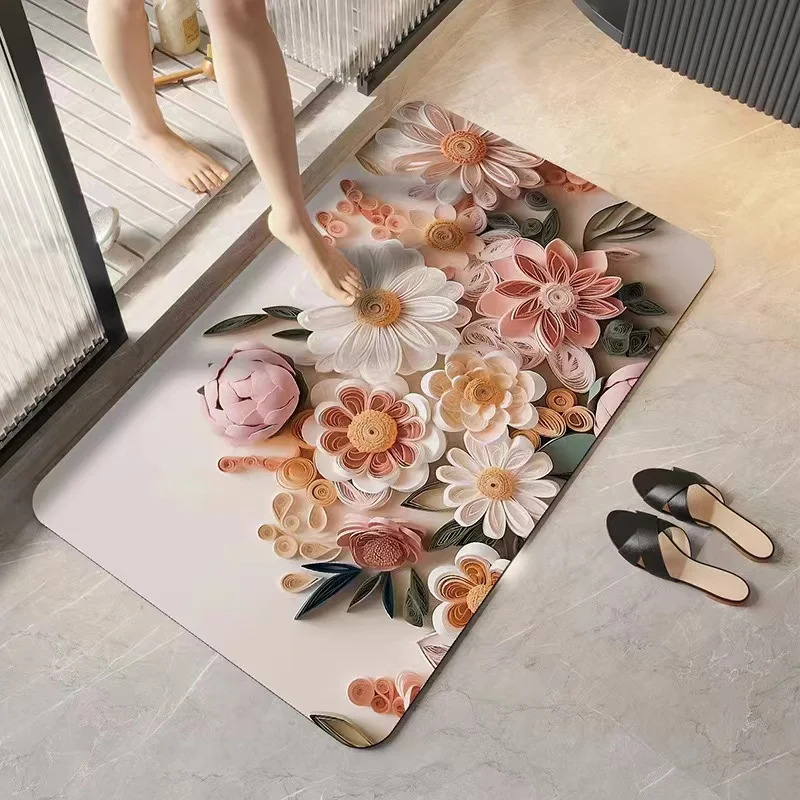 Soft Flower 3d Bathroom Mat Absorb Water Antislip Quick Dry For Bathroom Floor Door Kitchen Bedroom Diatom Mats