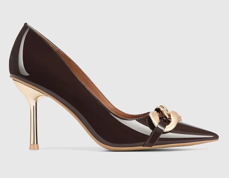 2022 Design New Fashion  Women Pump Genuine Leather Pointed Toe Metal Heel