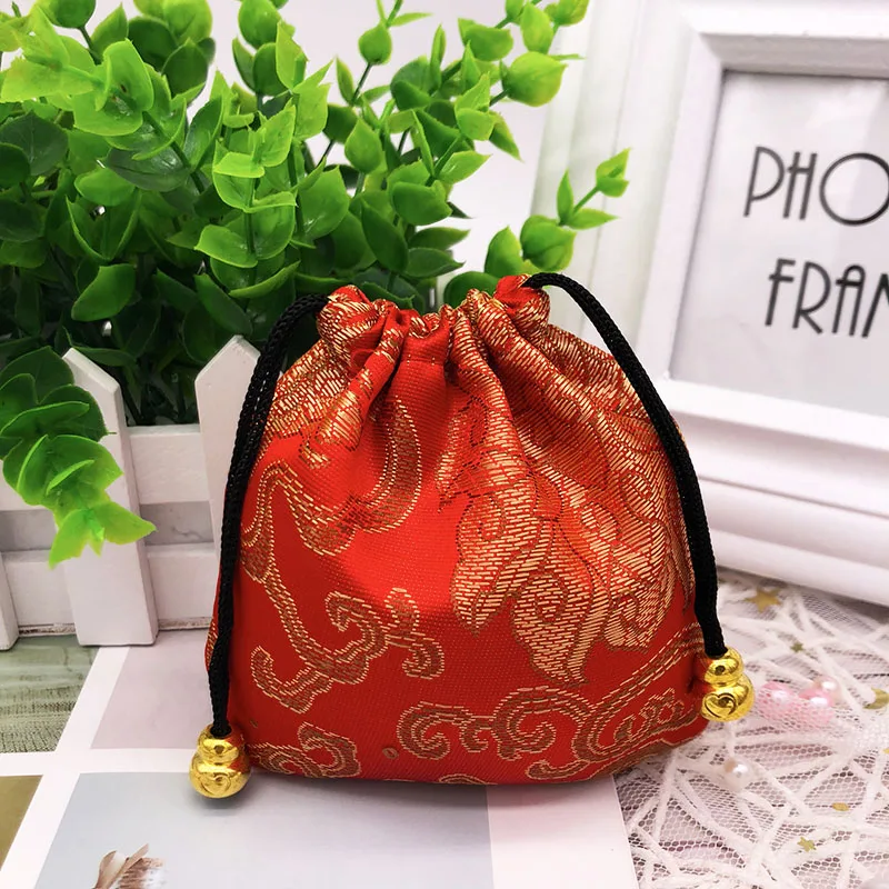 Chinese style silk brocade embroidered jewelry bag coin Purses gift bag zipper pocket