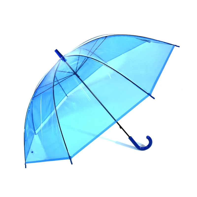 23Inch*8K Transparent Clear Colorful(Blue) POE Straight Rain Umbrella With custom logo