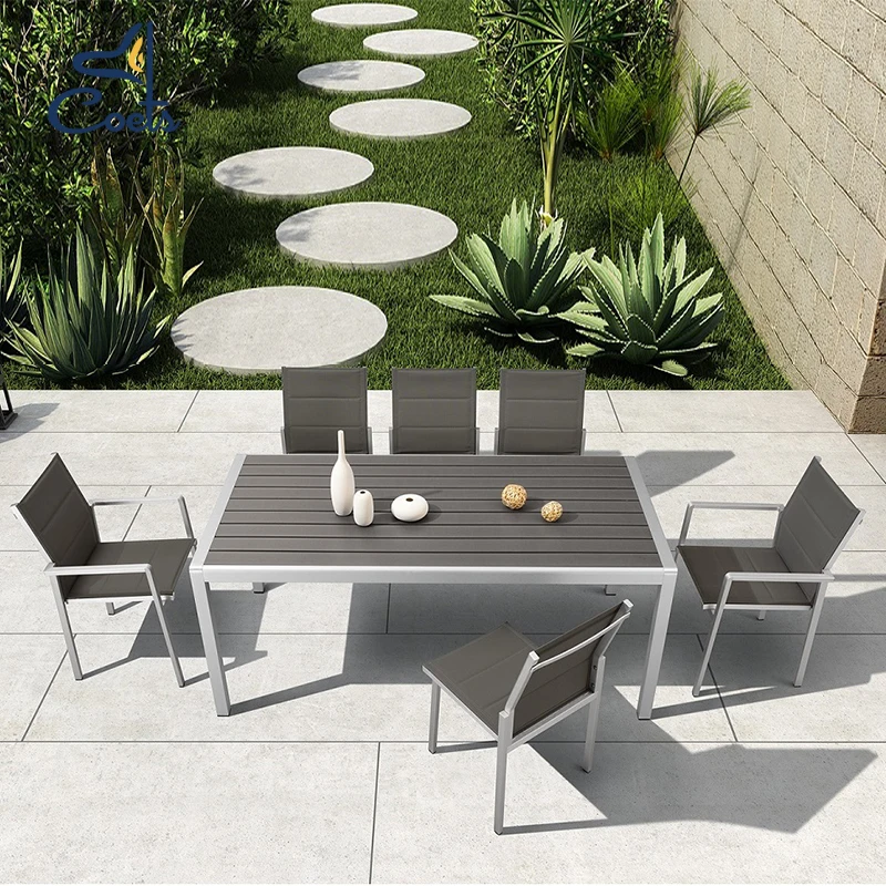 High Quality Patio restaurant furniture outdoor tables and chairs set cafe alu table garden metal dining tables and chairs