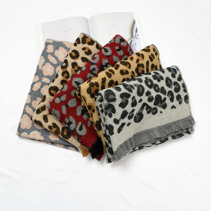 Leopard Print Winter Artificial Cashmere Scarf Warm Chic European and American Style All-Matching Long Thickened Scarf