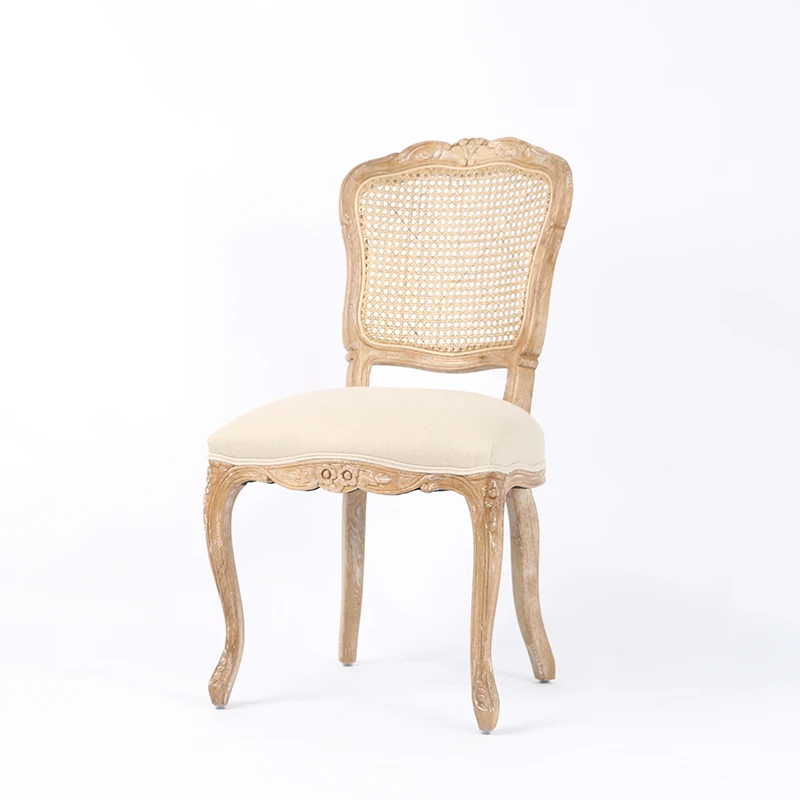 luxurious carving court style soild wood rattan back chair french style oak wedding chair
