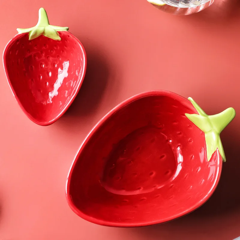 Creative Strawberry Shape Red Glaze Ceramic Bowl Cute Noodle Bowl Baking Rice Bowl