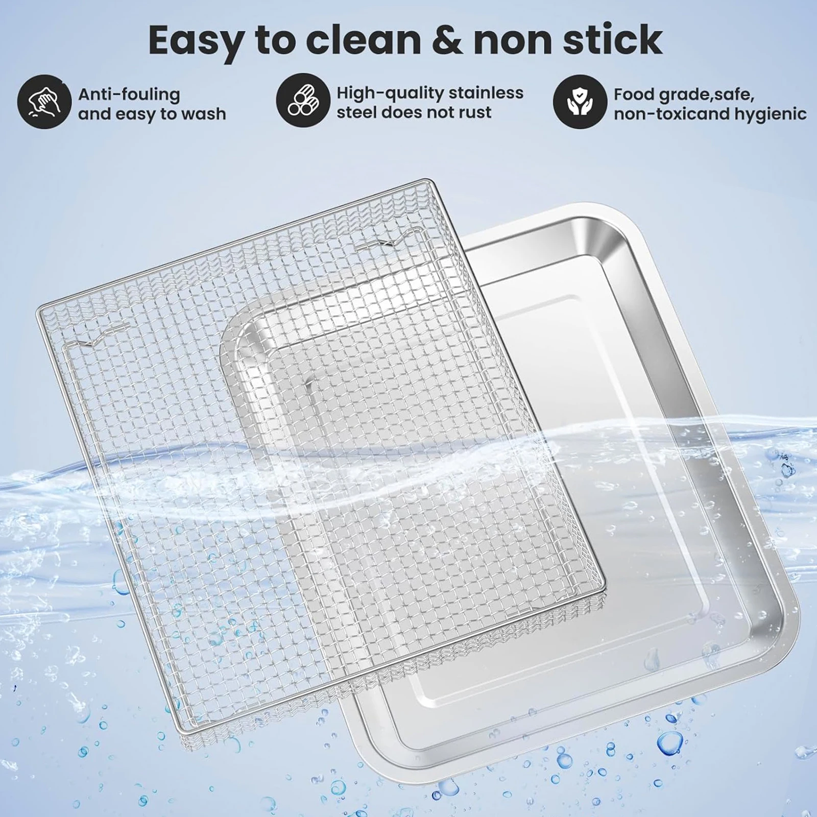 Stainless Steel Air Fryer Basket with Cuisinart Airfryer TOA-060 TOA-065 Baking Tray Pan for Air Fryer Replacement