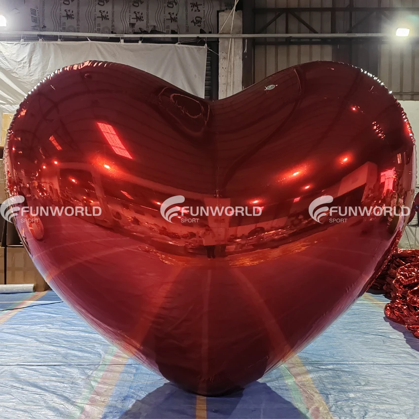Big Heart Balloon Reflective Inflatable Heart Shape Mirror Ball Red Balloon Decoration For Wedding Event