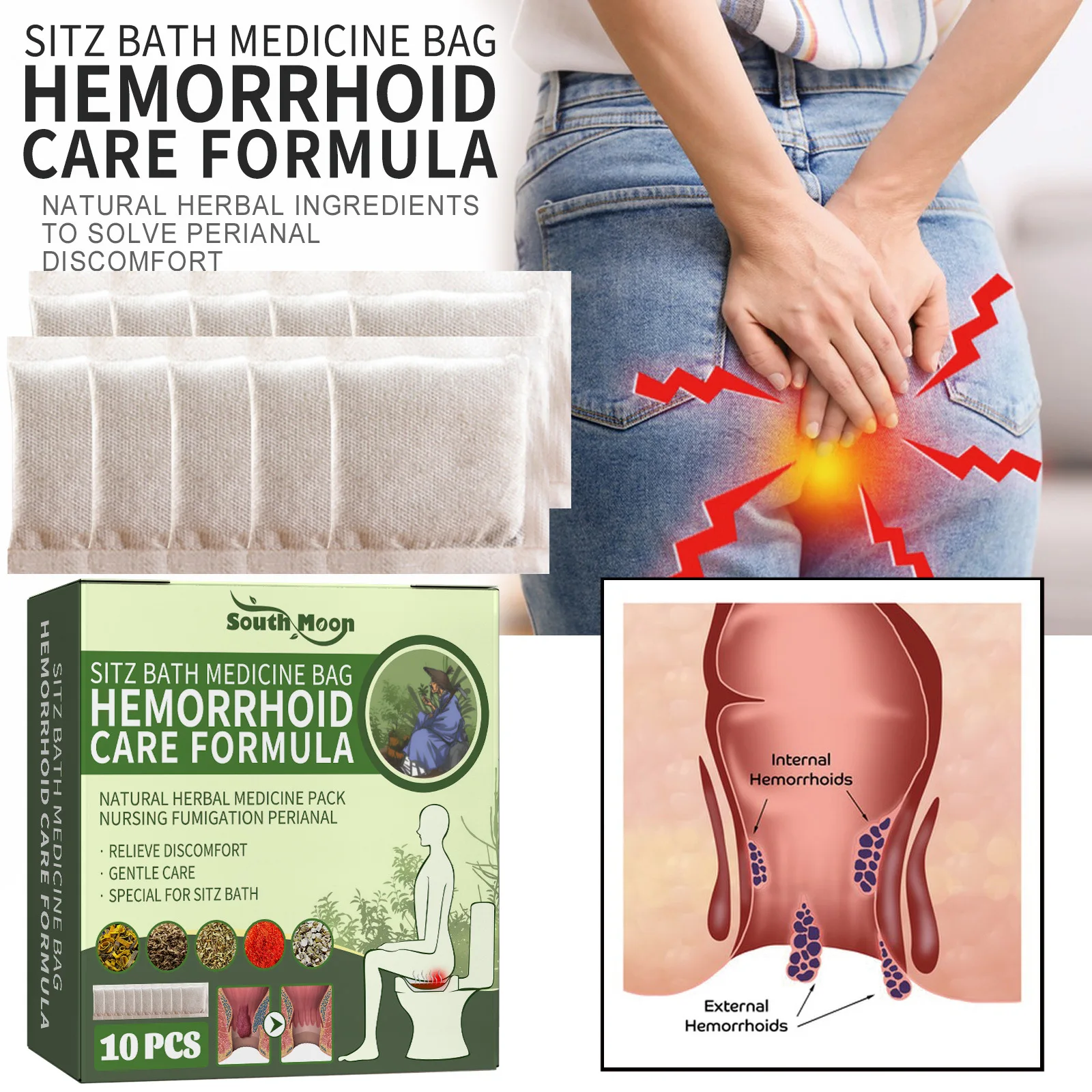 100% Pure Natural Organic Herbal Steam Herbs For Women and Men Sitz Bath Medicine Bag Hemorrhoid Care Formula