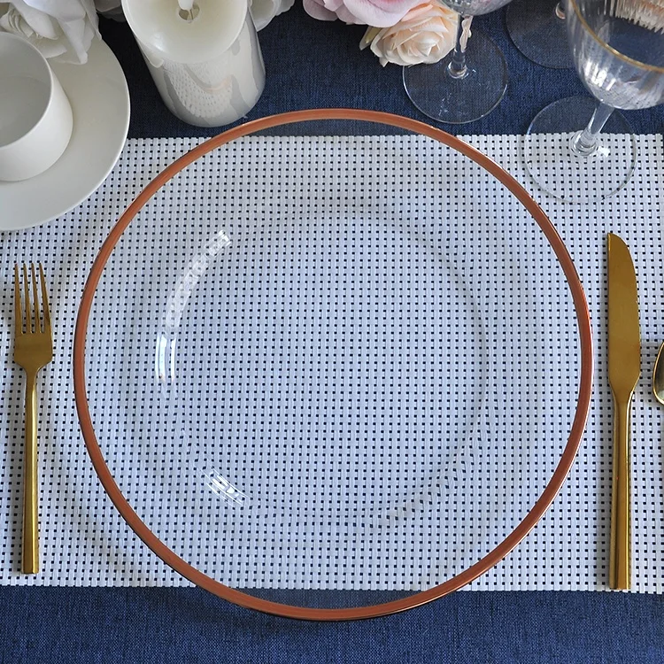 Роскошные большие декоративные под тарелкой Свадебные Кристалл розовое золото обода стекло зарядное устройство таблички