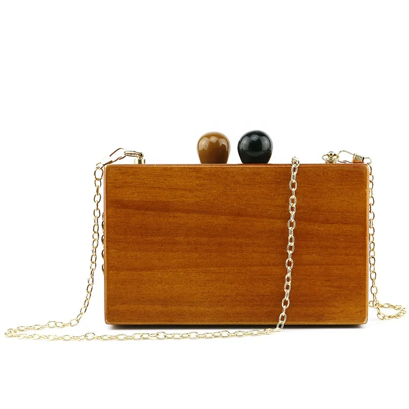 Vintage Handmade European Style Real Wood Log Women Shoulder Bag with acrylic chains Wind Wood Crossbody bag Wooden handbag
