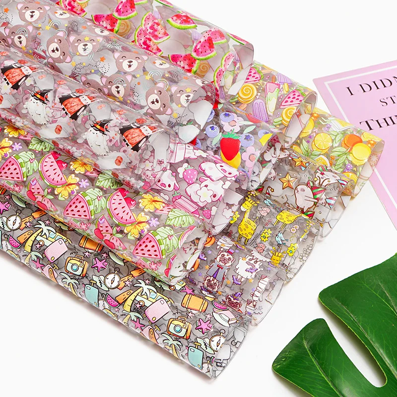 30*120Cm Custom Printing Wholesale Jelly Transparent Faux Leather Roll Pvc Vinyl Fabric For Handbags Bows