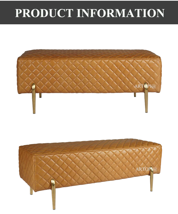 Full genuine leather ottoman with crystal