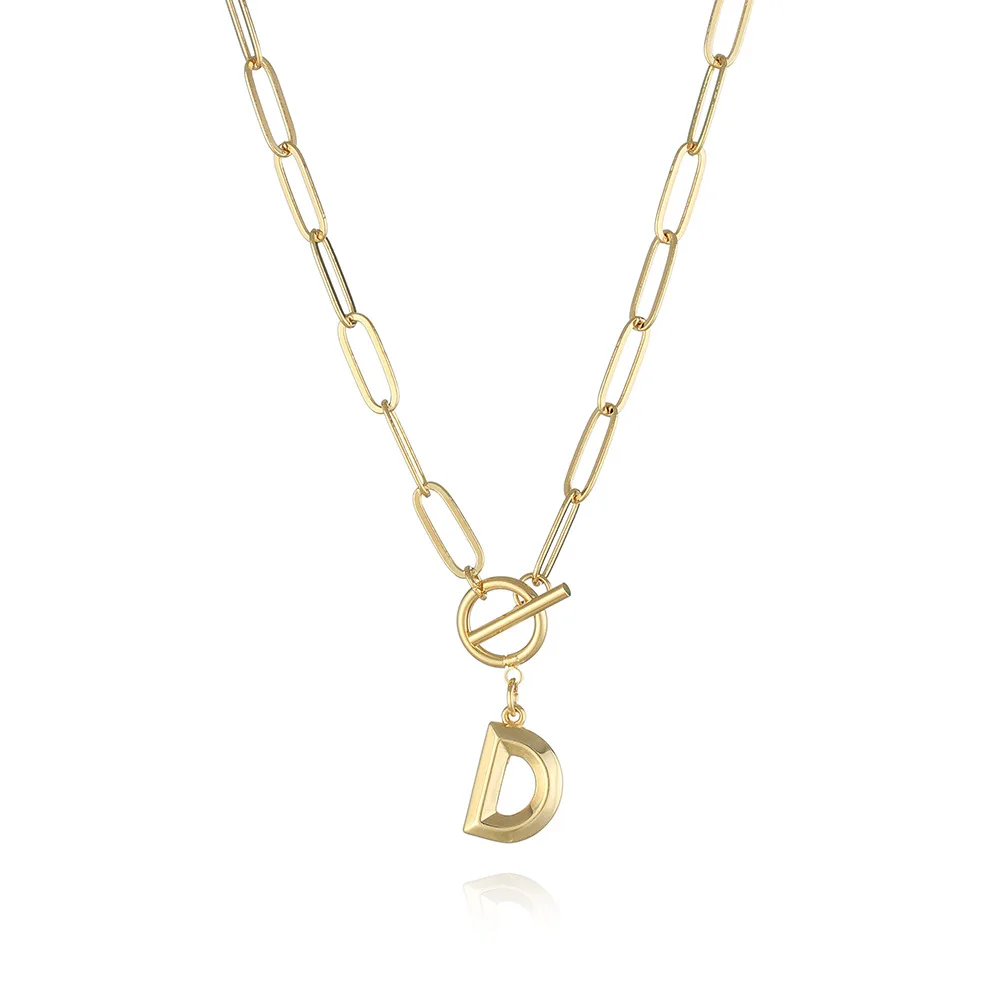 New letter necklace real gold trend ot chain paper clip chain 26 English letter Pendant