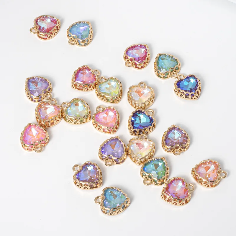 Popular Heart Square Diamond Mini Cute Micro Inlay Red Zircon Charms Crystal Jewelry Pendant for Earrings Bracelet Necklace