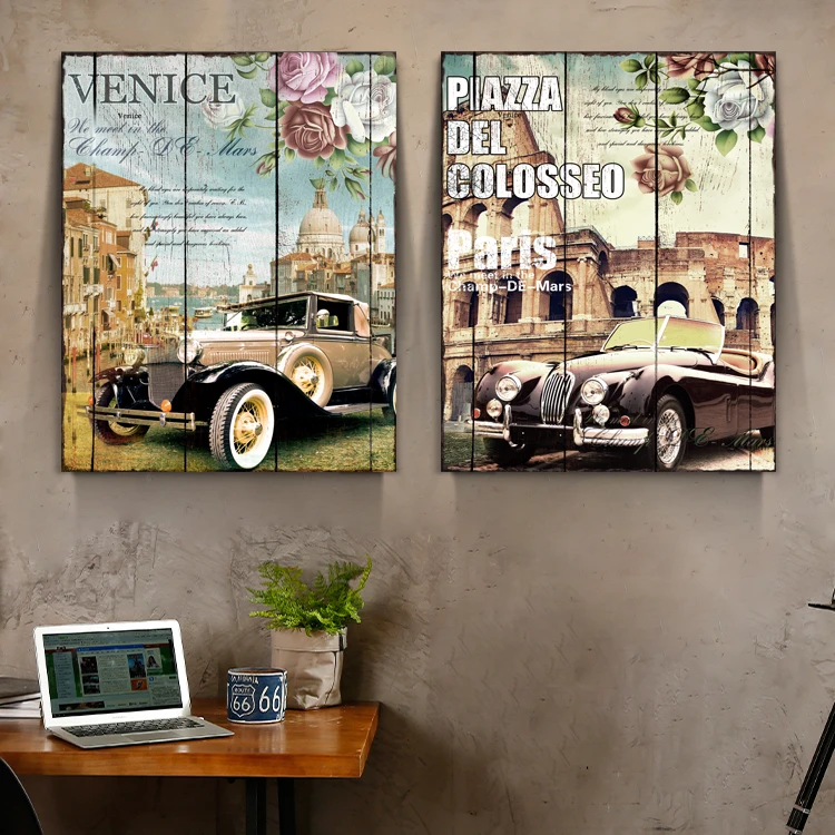 
Simple Rustic Wood Wall Hanging Frame City Picture Frame For Coffee Shop Decor 