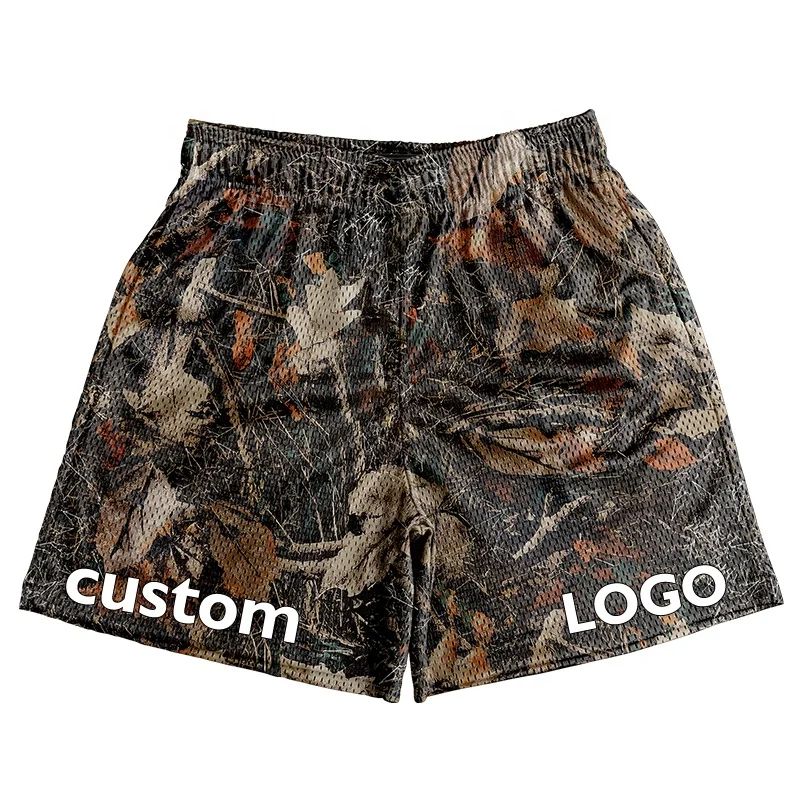 High Quality retro camouflage printed  mesh men short Summer Custom Logo Sublimation Casual  custom mesh shorts manufacturer