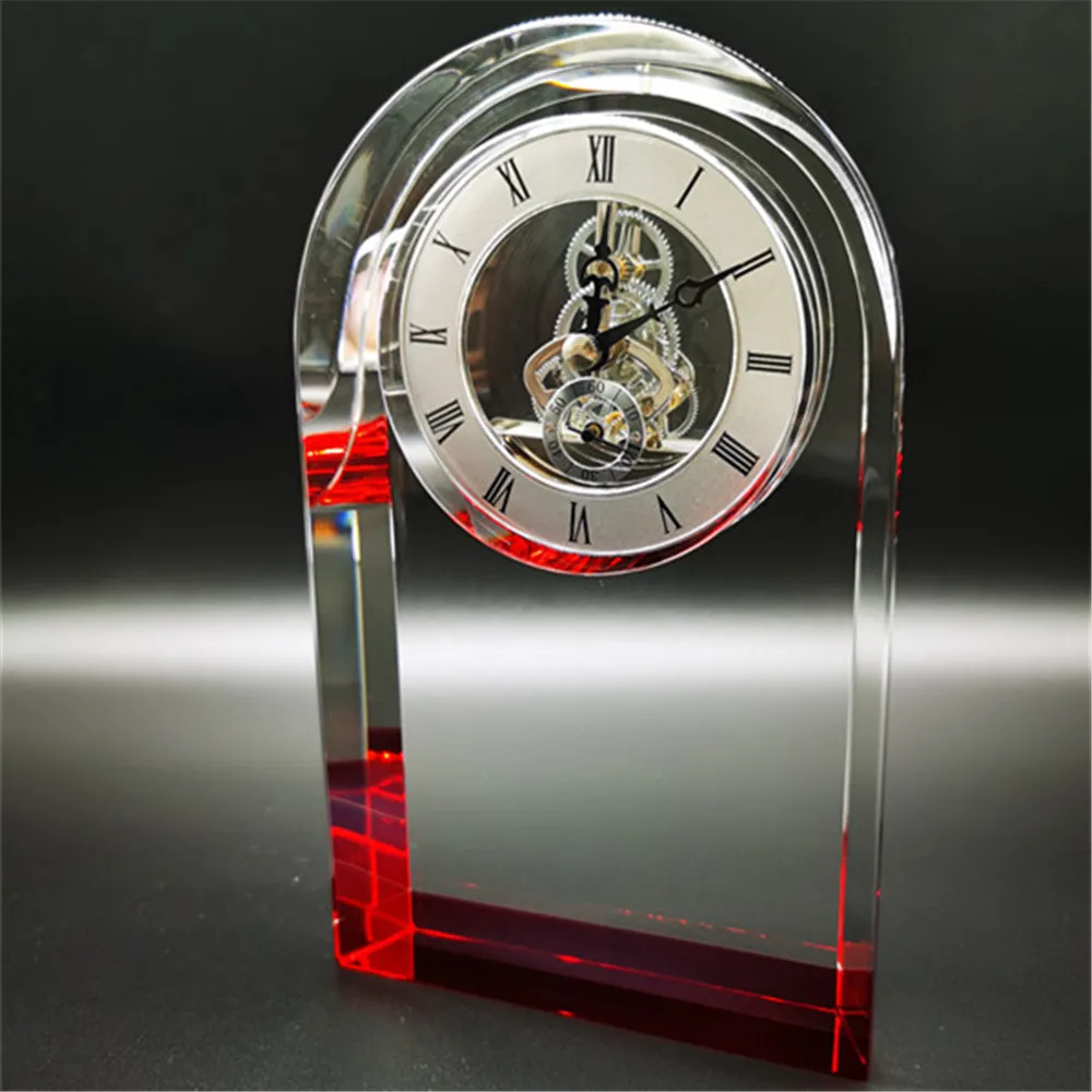 Hot Sale Engraved Crystal Desk Clock Accented Template Trophy Award