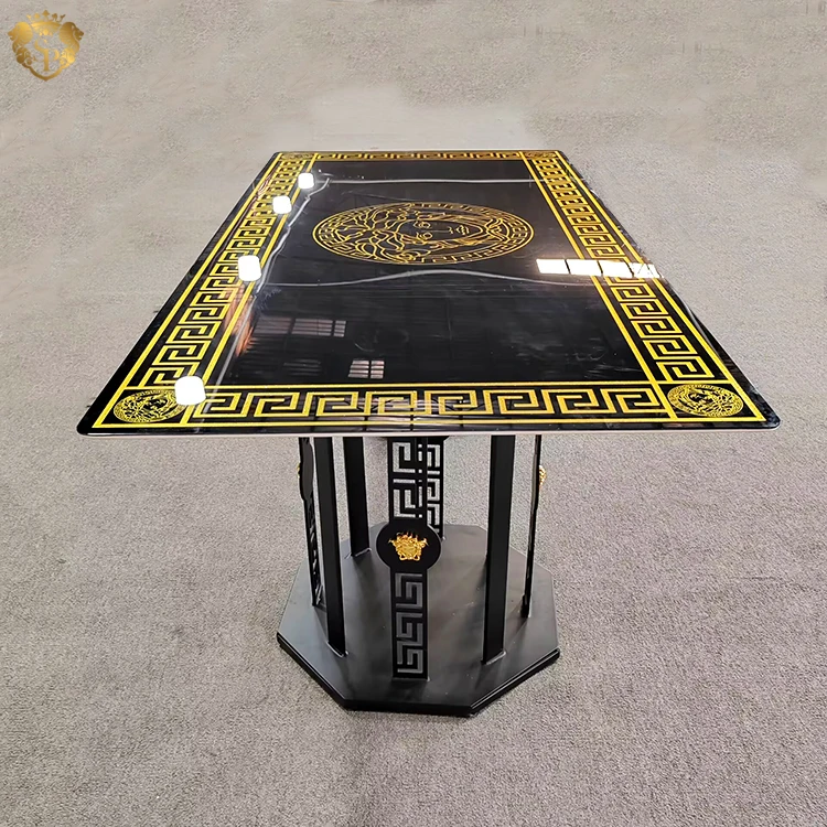 Luxury black gold large sintered stone dining room table furniture designer classic italian modern 6 seater dining table set