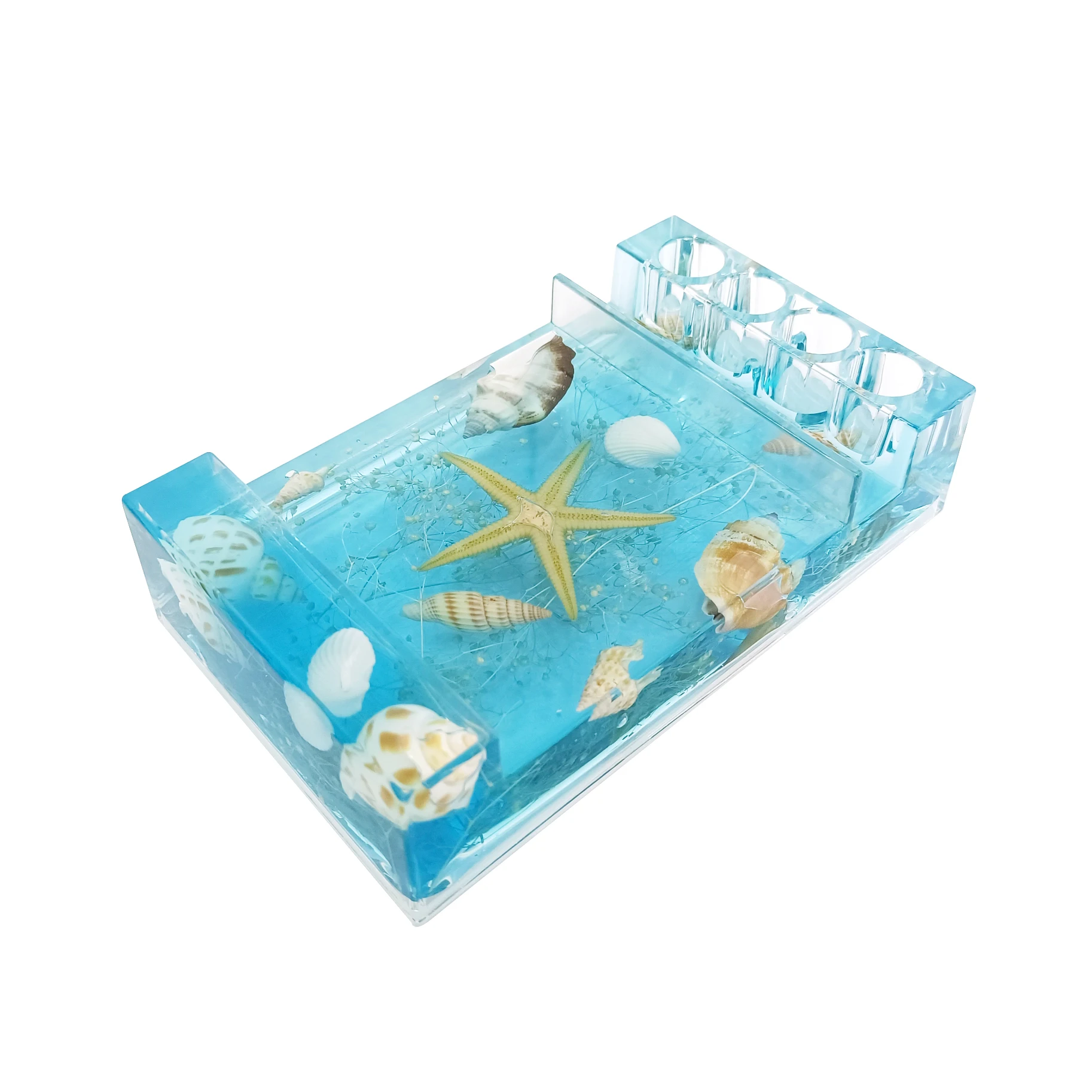 Acrylic Memo Pen Holder Multi-Functional Decor Ocean Breeze Acrylic Phone Stand Pens Holder for Display