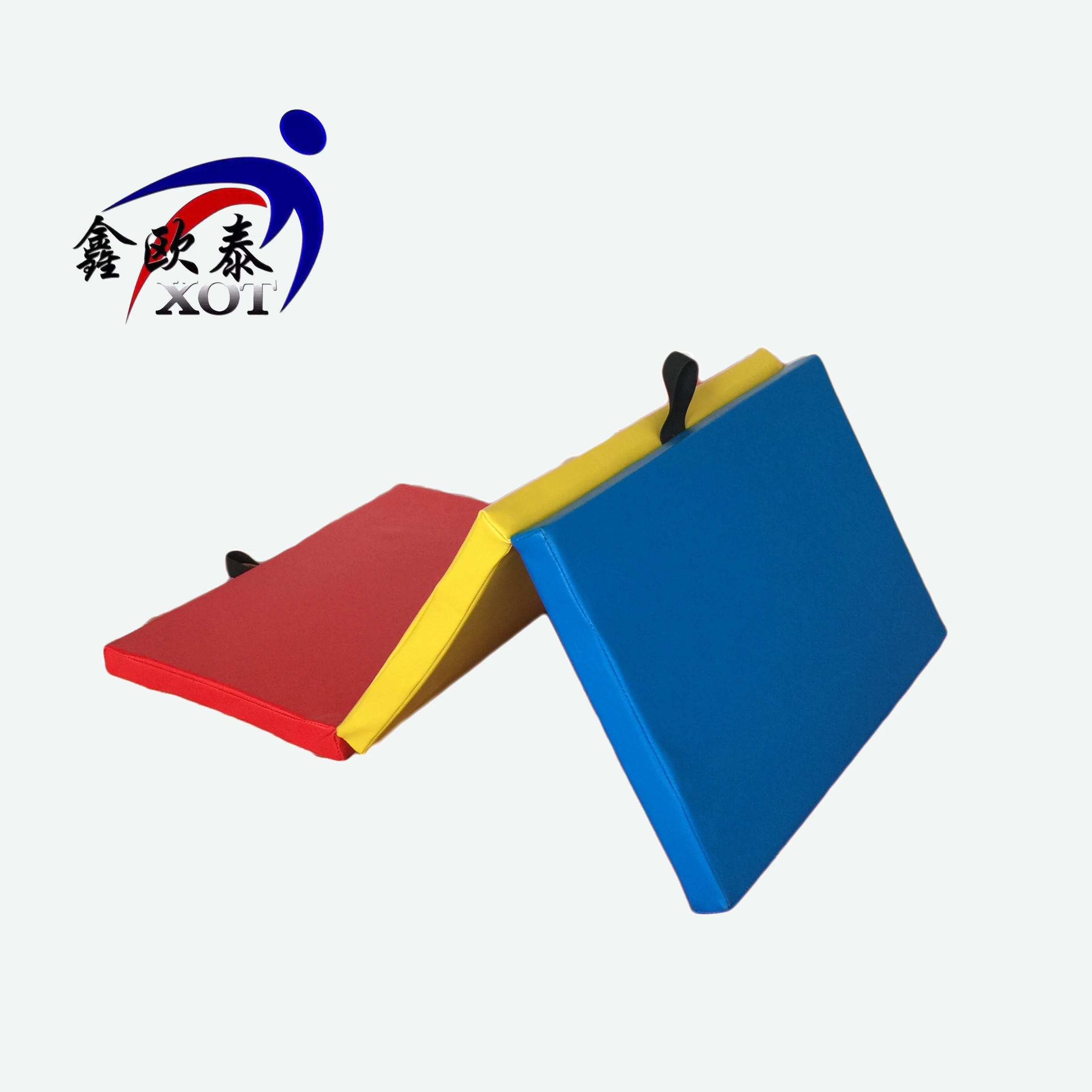 Wholesale 60*60*15cm Red  Yellow  Blue Gymnastics Mat Folding Tumbling PVC cover Leather Tri-Fold Mats Gym Pad Floor Gym Mat