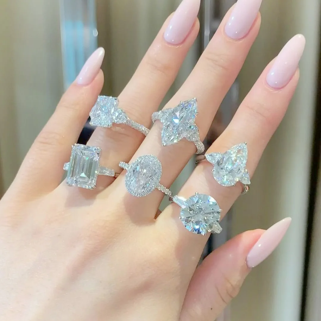 Wholesale GRA Vvs Moissanite 10K 14K 18K Solid Gold Custom Emerald Radiant Oval Cut Engagement 925 Silver Diamond Ring Women Men