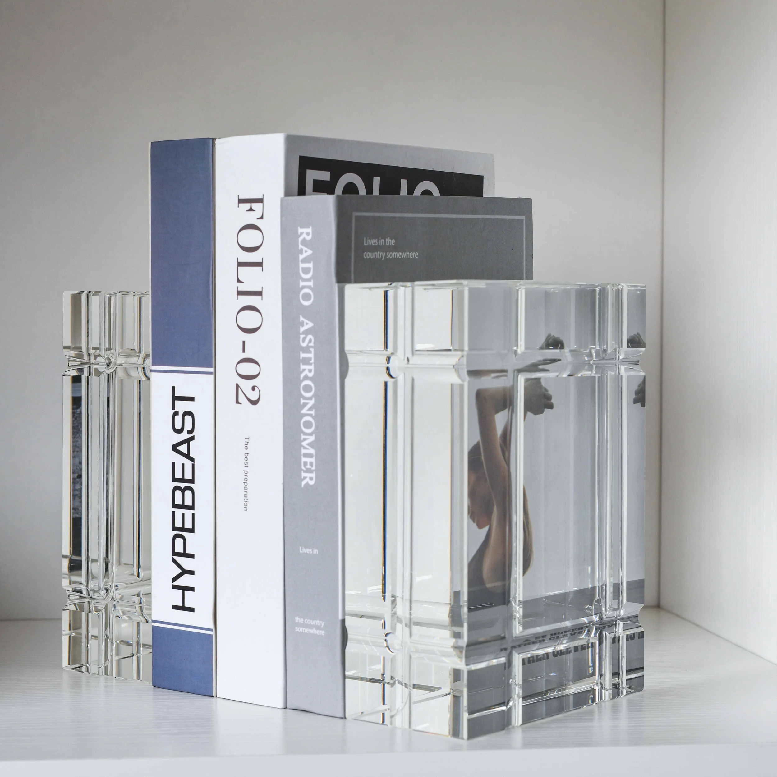 Wholesale crystal block bookends for home office bookrack decoration customized shaped
