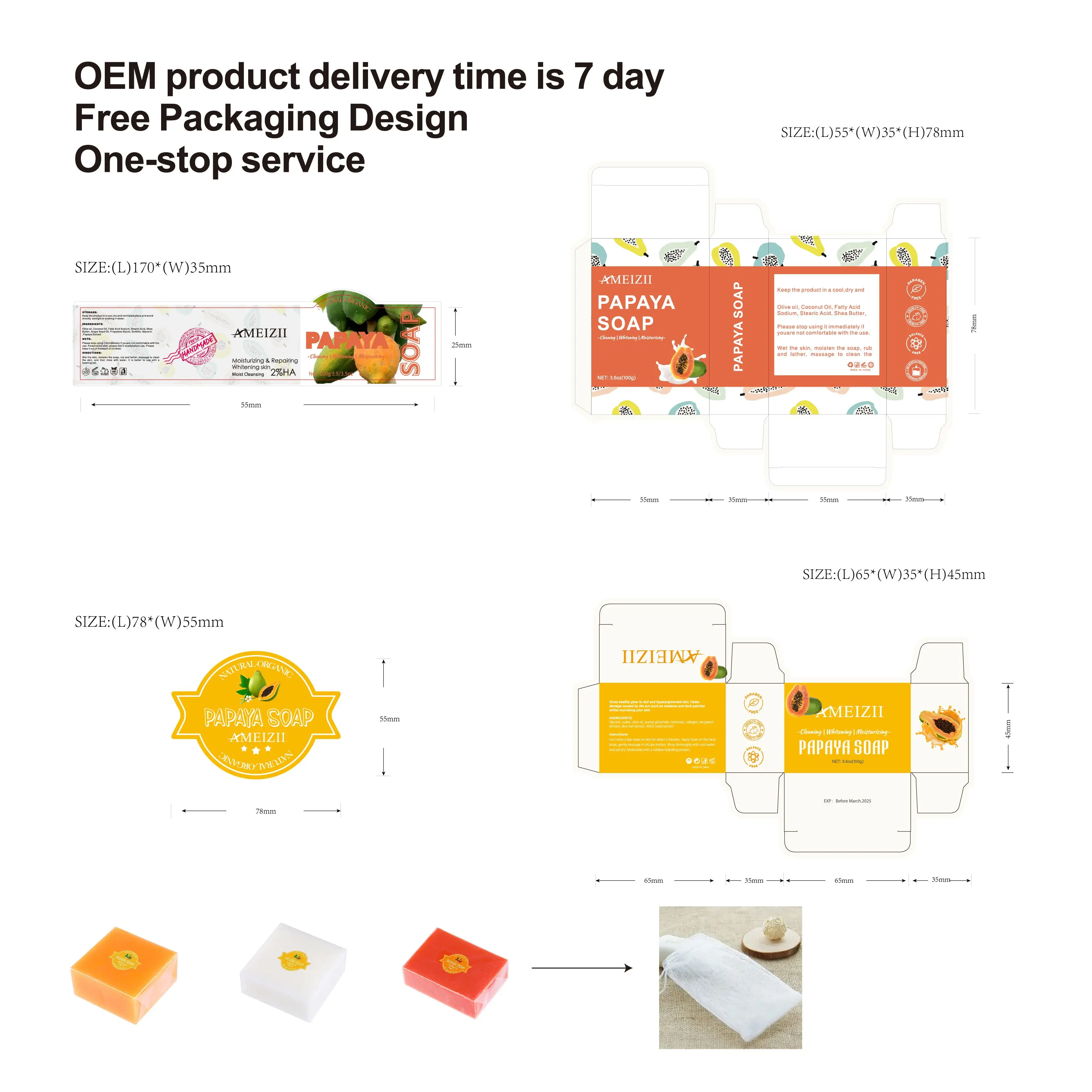 OEM ODM Rose Turmeric Soap Jabones Artesanales Por Mayor Handmade Soap Skin Cleansing Care Natural Papaya Goat Milk Honey Soap