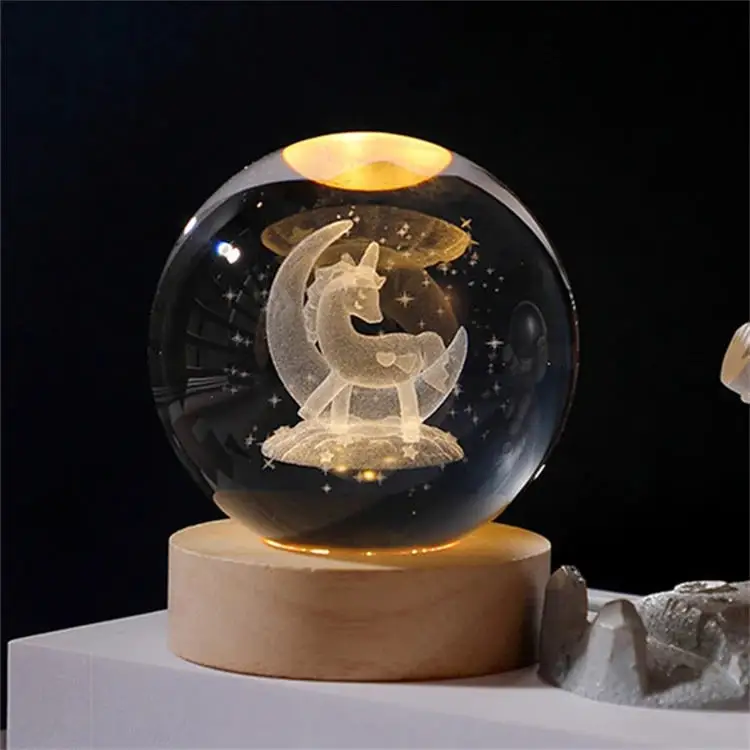 3d Art Crystal Ball Night Lamp Luminous Crystal Ball Decoration Led Night Lights Desktop Home Decor
