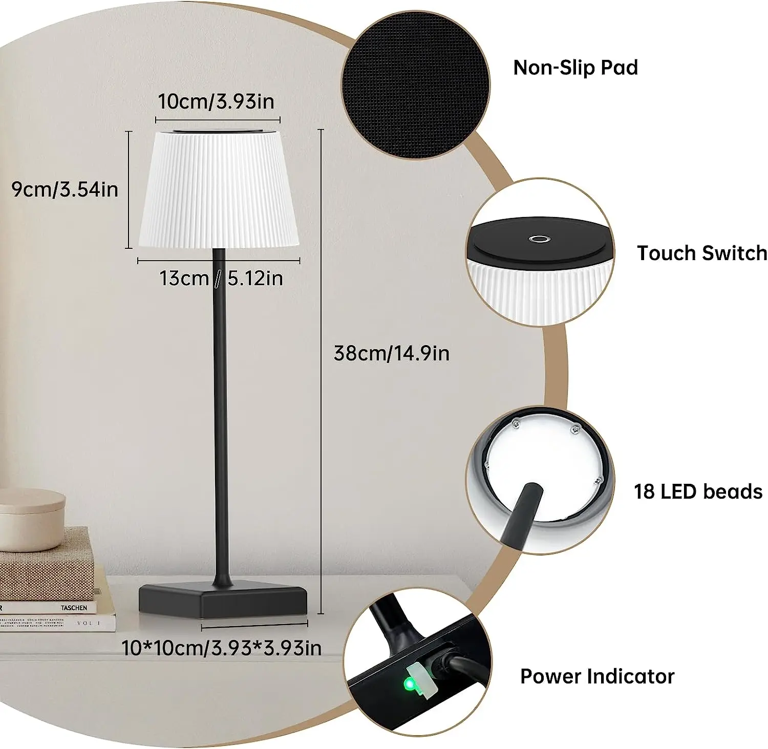 Outdoor 4000mAh Cordless LED touch control Battery Operated Waterproof Rechargeable Table Lamp for Night Light and Bedroom Hotel