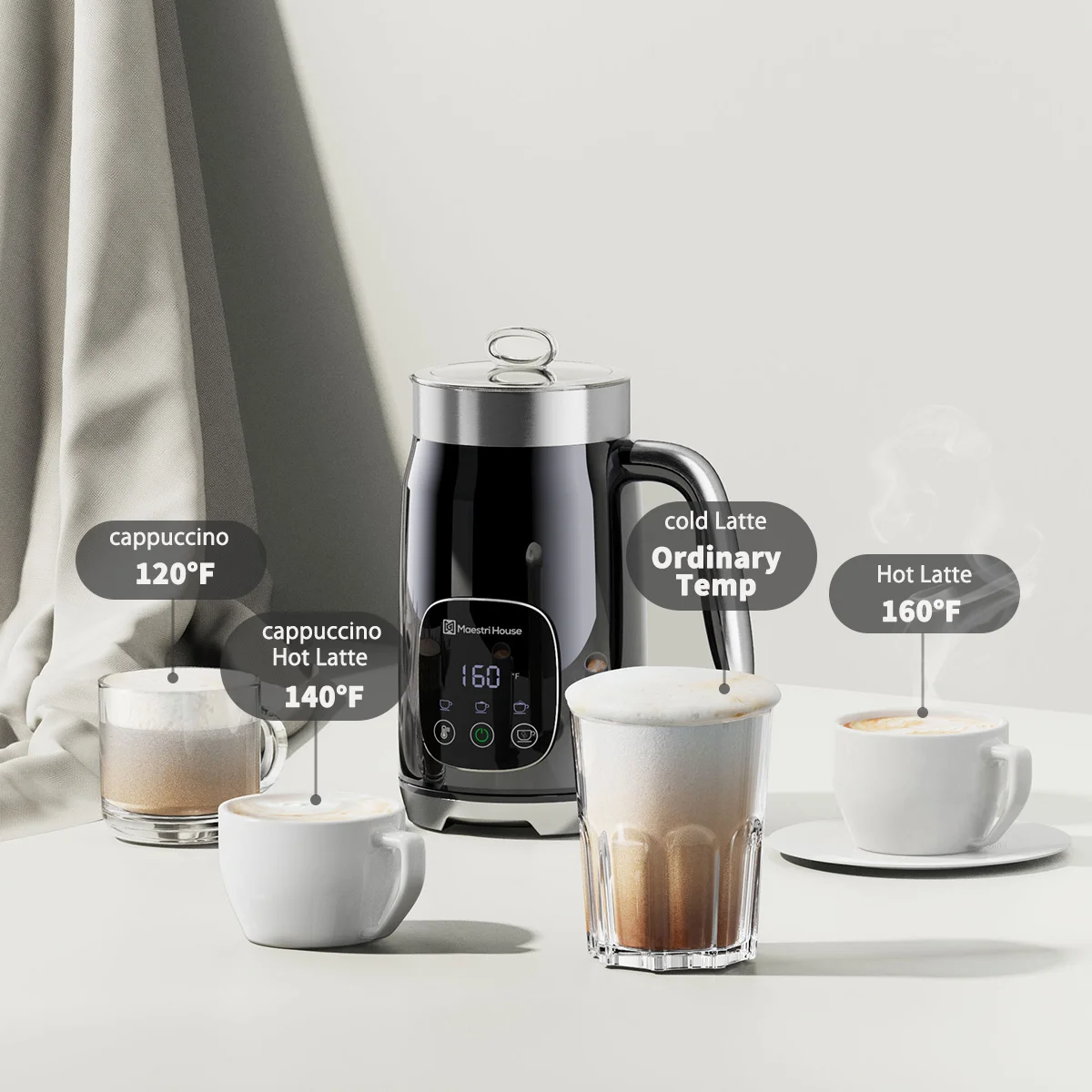 Maestri House MMF-9201Coconut Online Froth Electric Warmer Cappuccino Black Integrated Milk Fother for Almond