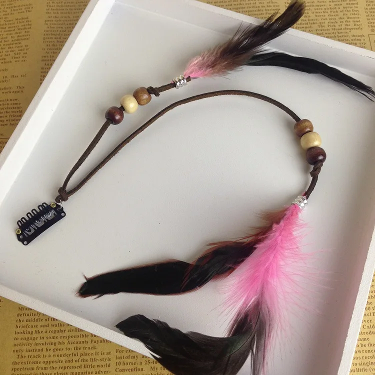 Bohemian Feather Headband Scrunchies Tribal Hair Bands Women Girl Hippie Weaving Hair Accessories Hair Clip