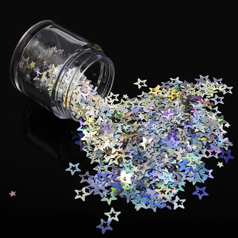 Wholesale 3 Design Nail 3D Chunky Hollow Pentagram Glitter Color changing Nail Art Glitter