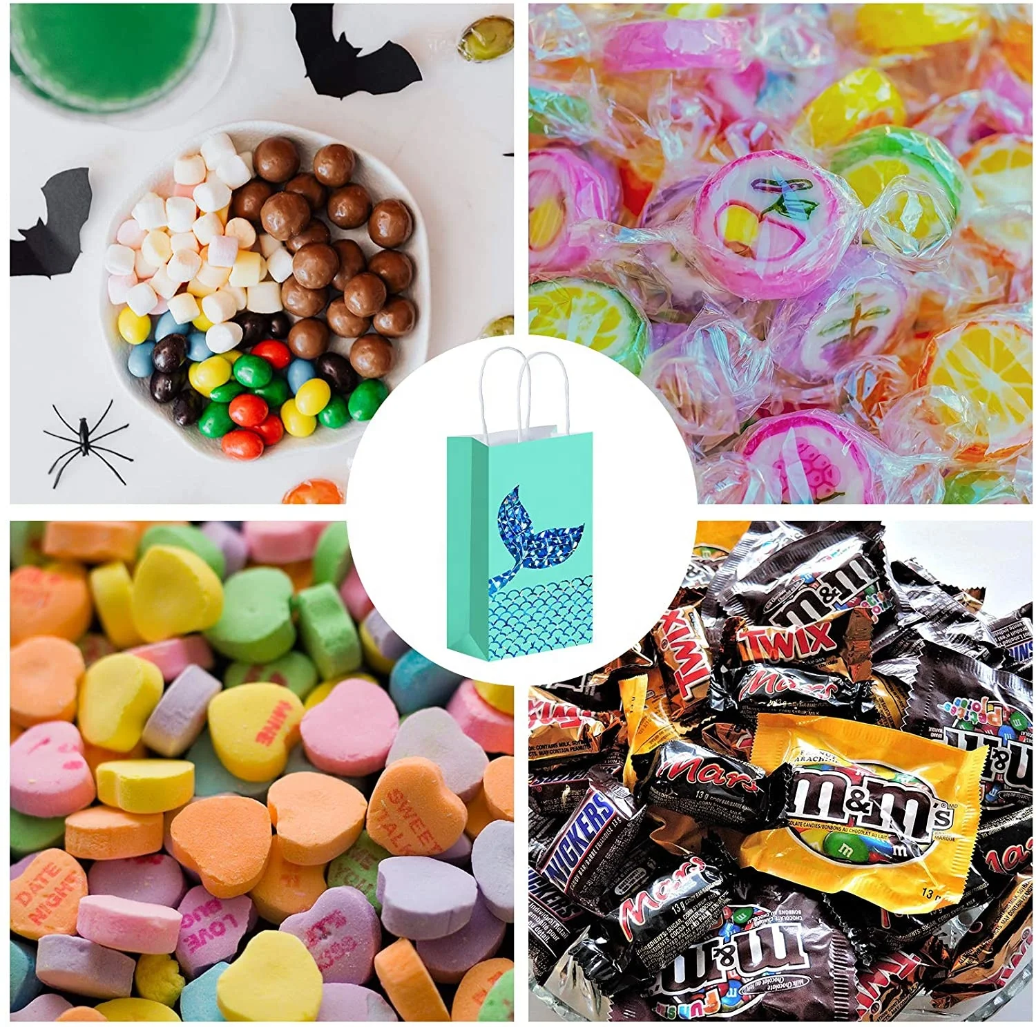 Mermaid Eco Party Favors Bags Presents Bag Set Little Mermaids Tail Goodies Bag For Candy, Chocolate, Accessories