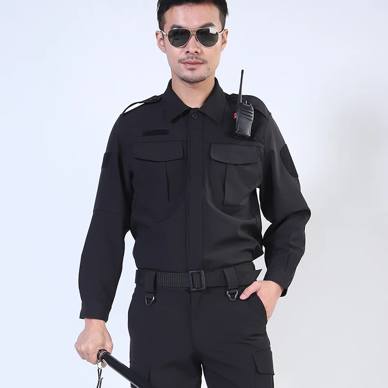 Wholesale quick drying black blue autumn and winter security uniform hotel restaurant black security uniforms guard set