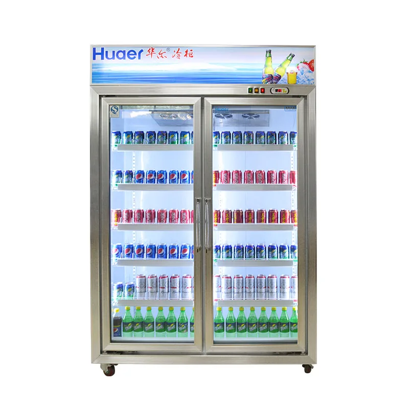 Double Door Pepsi Cooler Price Upright Glass Supermarket Retro Display Cooler Painting Steel / Stainless Steel Fan Cooling R134a