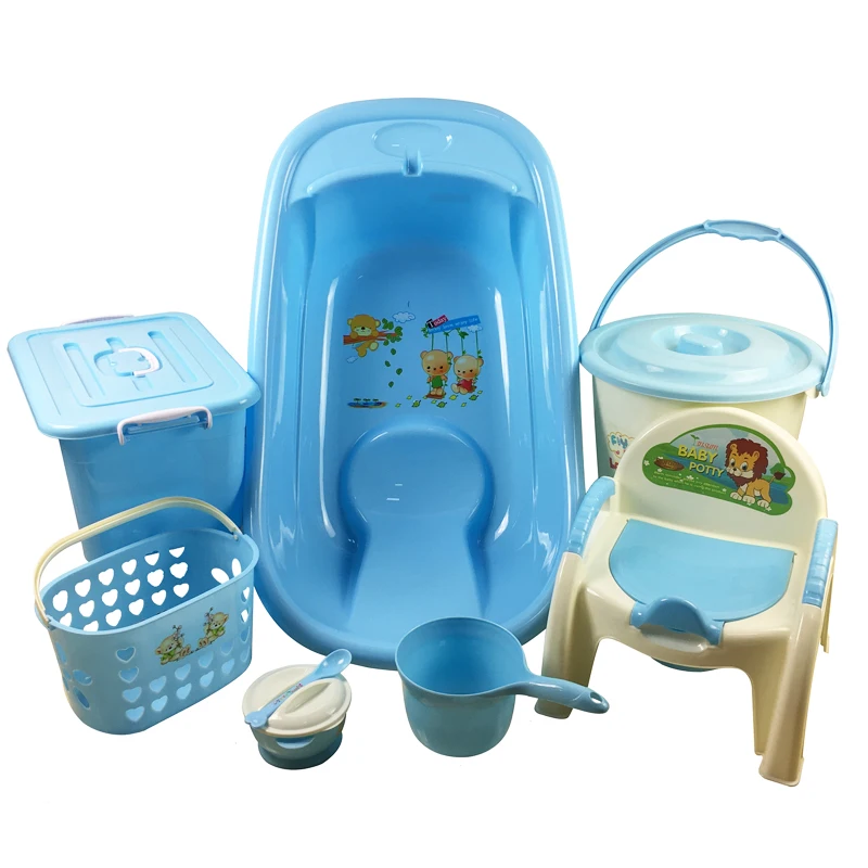 New born Baby Products Plastic Baby Bath Set 7pcs with Bath Tub Potty Training