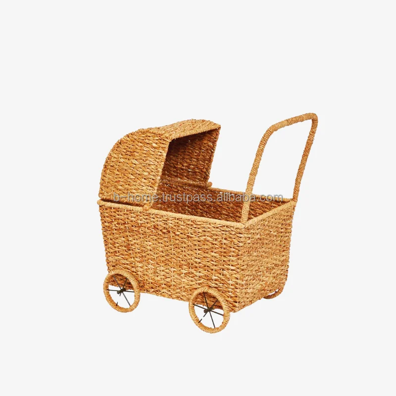 Summer Picnic Basket for Kids, Baby Doll Cabinet/ Luggage/ Cart/ Bassinet For Photo Pram, Gift, Travel, handicraft Rattan Goods