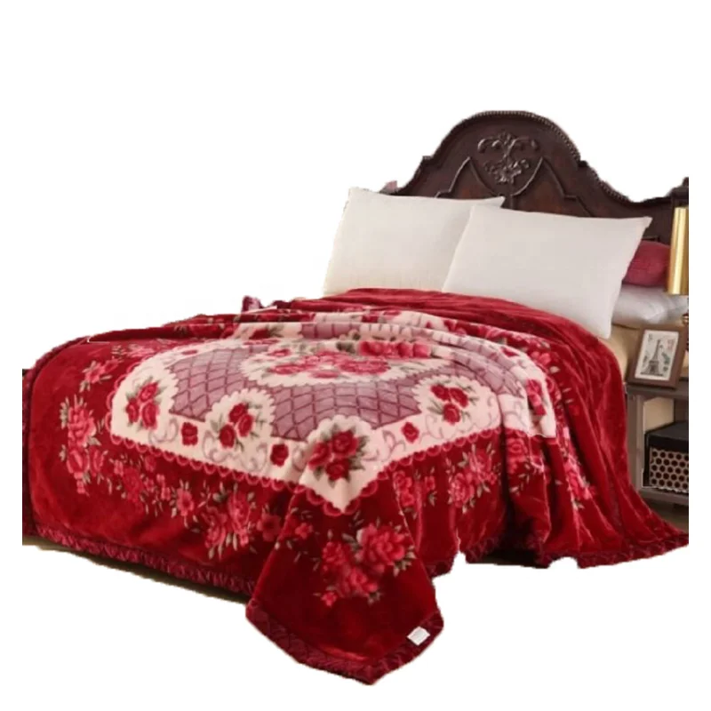 Superior Quality 2ply 150*200cm  2kg Customized Pattern Luxury 100% Polyester Super Soft Cozy Raschel Mink Blanket