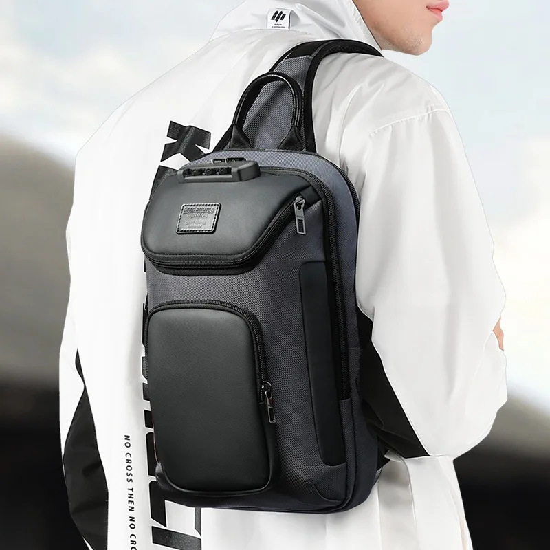 2024 New Fashion High-Capacity Waterproof Pu Leather Oxford Business Handbag Messenger Crossbody  Chest Bag With Password Lock