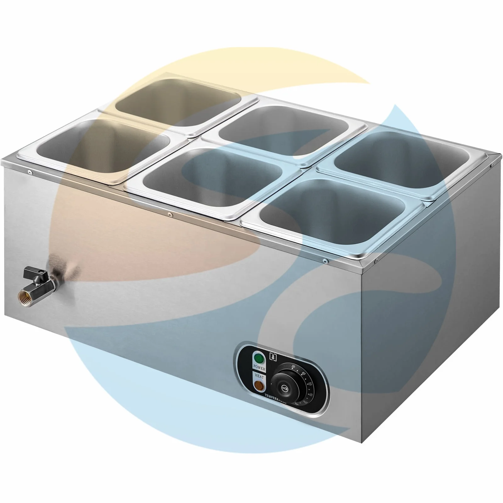 6 Tanks Commercial Bain Marie Food Warmer Electric Food Soup Warmer Stove Tabletop Stainless Steel Container Temperature Control