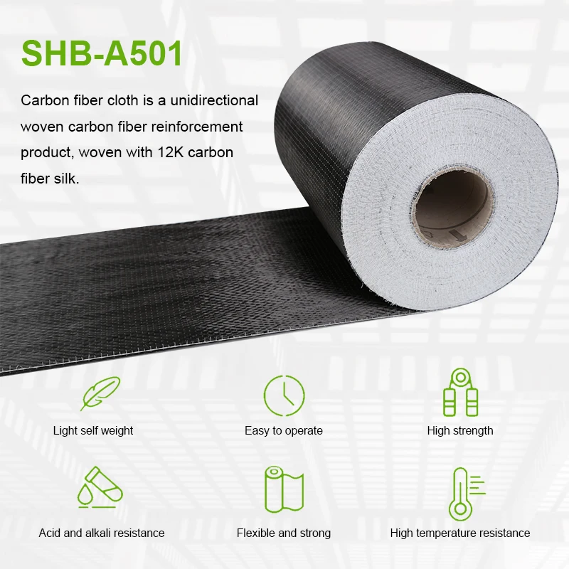 SHB-A501 carbon fiber cloth 12k 300g black woven fiber cloth industrial carbon fiber building reinforcement fabric