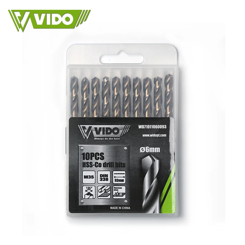 VIDO 6mm M35  4341 Din338 Metric Extended-Length Carbide Drill Bits Set