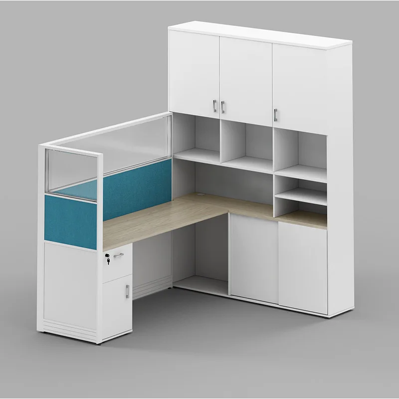 Meetco New l shape office workstation desk partition cubicle workstation office table with big file cabinet
