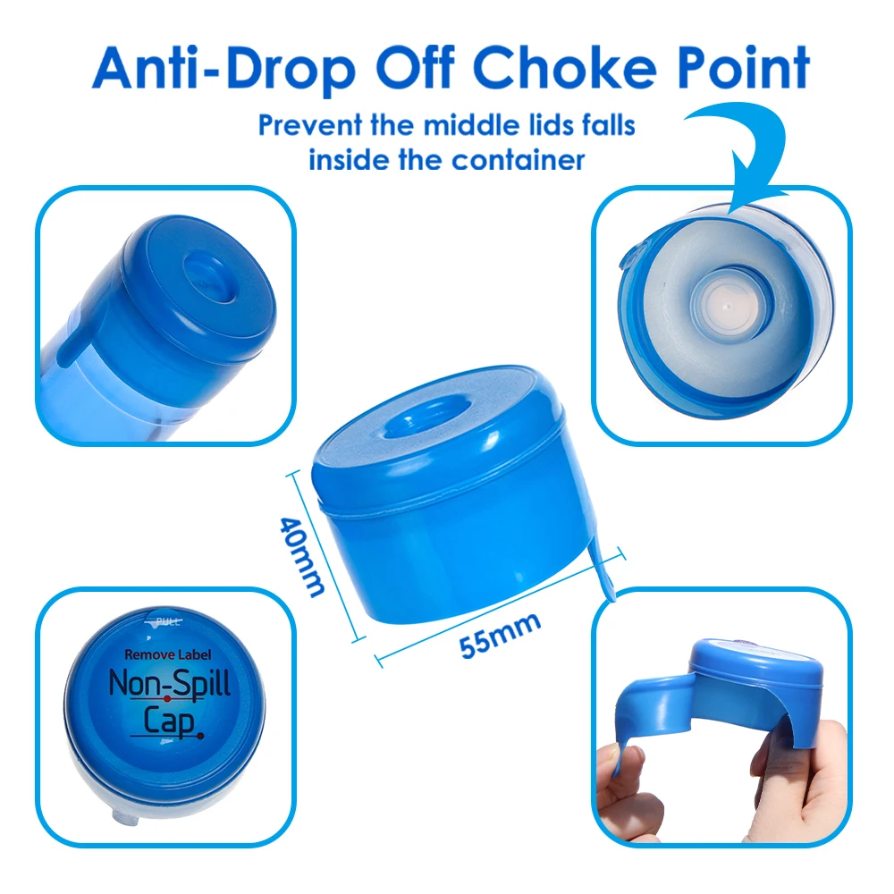 Non Spill Bottle Caps For 55mm Bottle Water Dispenser Caps Food Grade Silicone 5 Gallon Reusable Water Jug Cap
