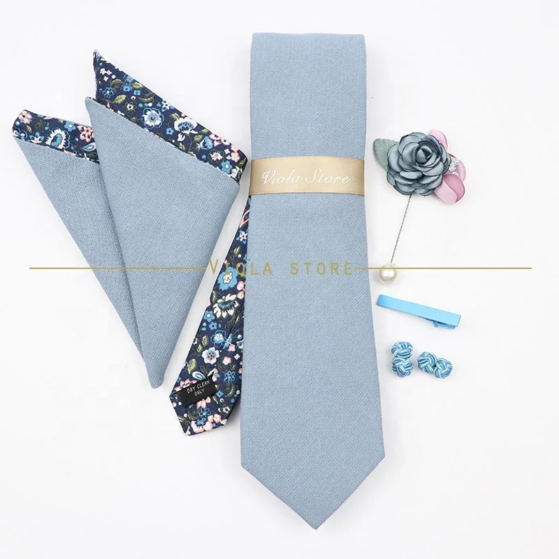 5 PCS Luxury Cotton Patchwork 7cm Tie Sets Brooch Pin Clip Hankie Cufflinks Men Wedding Party Floral Cravat Best Gift Accessory