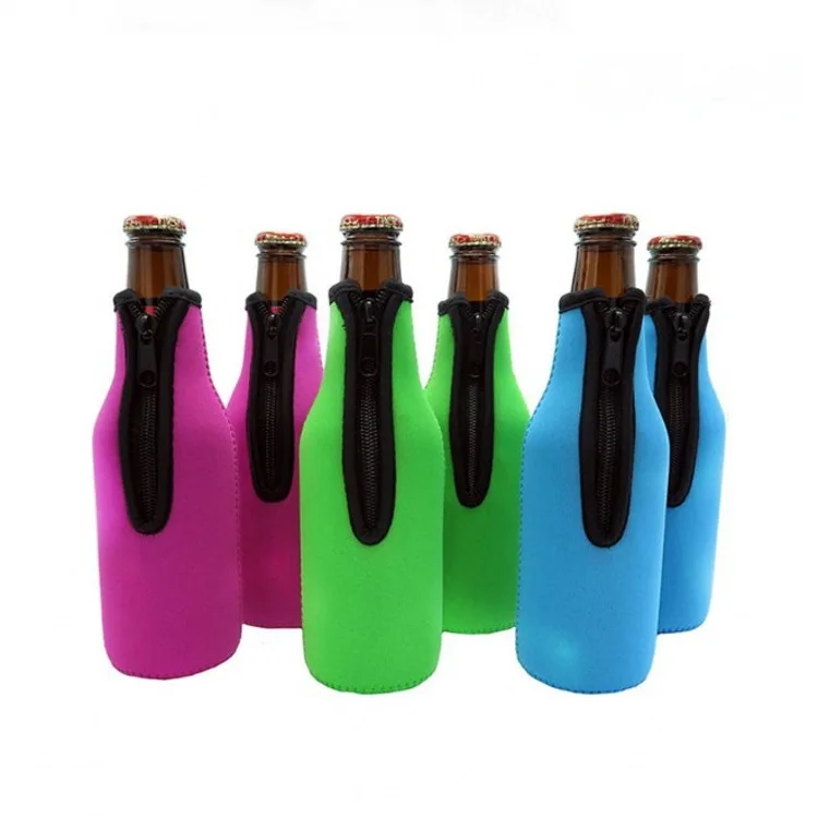 Custom neoprene black beer bottle sleeve top zipper 550ml water wine champagne drink cooler coozies for bottles