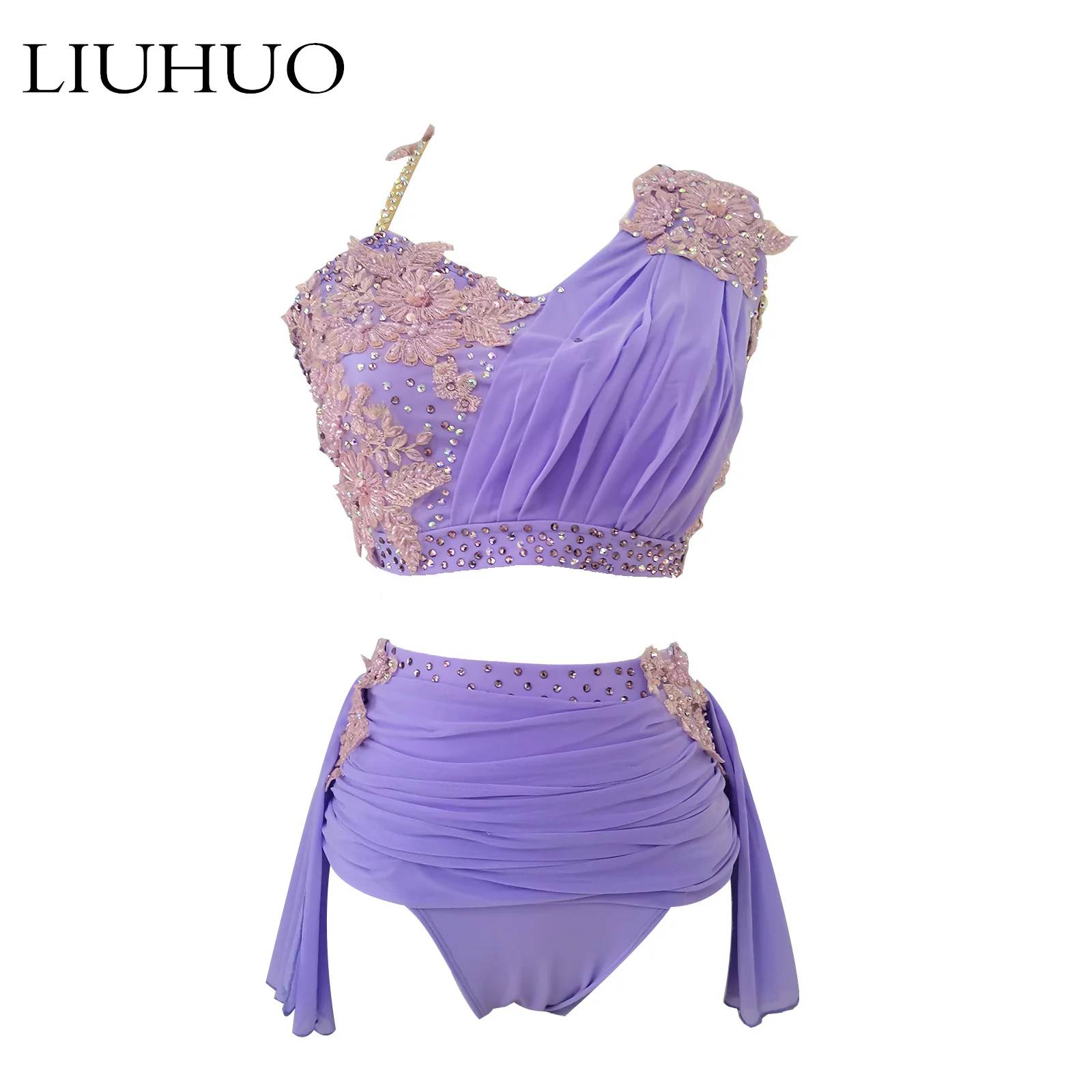 LIUHUO Lyrical Dance Dress for Girls Pole Dance Luxury Flash Drill Competition Performance Light Purple Dance Dress Customize