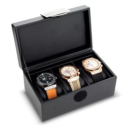Custom Mens Watch Case with Large Glass Lid Luxury 36 Slots 3 Layers Drawers PU Leather Watch Box Display Case Holder for Men