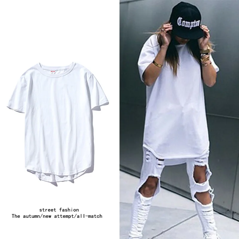 Custom France French curved hem thumb hole cuff long drop t shirt