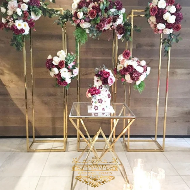 Modern decorative metal frame glass top flower stand designs